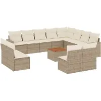 vidaXL Ensemble de 13 canapés de jardin avec coussins Beige Poly Rattan