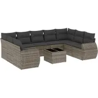 vidaXL Ensemble de salon de jardin 10 pièces avec coussins Gris Poly Rattan