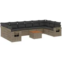 vidaXL Ensemble de salon de jardin 11 pièces avec coussins Gris Poly rotin
