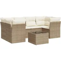 vidaXL Ensemble de salon de jardin 7 pièces avec coussins Beige Poly Rattan