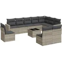vidaXL Ensemble de salon de jardin 11 pièces avec coussins gris clair Poly rotin