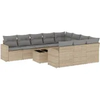 vidaXL Ensemble de salon de jardin 11 pièces avec coussins Beige Poly Rattan