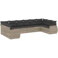 vidaXL Ensemble de 10 canapés de jardin avec coussins gris clair Poly rotin