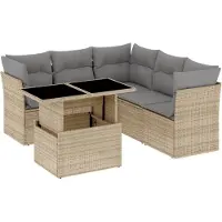 vidaXL Ensemble de salon de jardin 6 pièces avec coussins Beige Poly Rattan