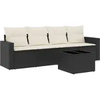 vidaXL Ensemble de salon de jardin 5 pièces avec coussins noir poly rotin