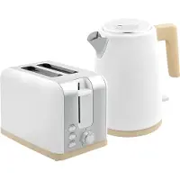 HOMCOM Ensemble bouilloire et grille-pain 2200W, bouilloire 1,7 L acier inoxydable chauffage rapide et grille-pain 2 tranches, 7 niveaux de brunissage, protection contre l'ébullition à sec, blanc