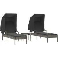 vidaXL Bains de soleil 2 pcs. avec toit et table Gris Poly Rattan