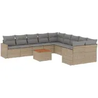 vidaXL Ensemble de salon de jardin 11 pièces avec coussins Beige Poly Rattan