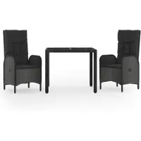 vidaXL Ensemble de jardin 3 pièces avec coussins Noir Poly Rattan
