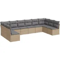 vidaXL Ensemble de salon de jardin 10 pièces avec coussins Beige Poly Rattan