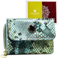 Peterson | Porte-monnaie, en cuir, pour femmes, avec ferrures et protection RFID, bleu, 9x7 cm
