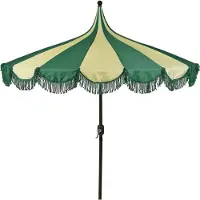 Edelman Kim Parasol rayé avec sac de transport - Parasol droit 238 x Ø235 cm - Protection solaire pour jardin ou balcon - Polyester, acier - Vert foncé