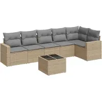 vidaXL Ensemble de salon de jardin 7 pièces avec coussins Beige Poly Rattan