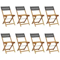 vidaXL Chaises de jardin 8 pcs. Pliable Noir Poly Rotin & Bois Massif