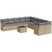 vidaXL Ensemble de salon de jardin 11 pièces avec coussins Beige Poly Rattan
