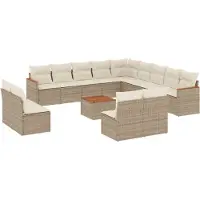 vidaXL Ensemble de salon de jardin 14 pièces avec coussins Beige Poly Rattan