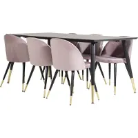 Ebuy24 Dipp180x90BLBR ensemble table, table noir et 6 Velvet chaises Velours rose, noir, laitonReproduction.