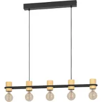 Eglo Lampe suspendue Chieveley avec aspect bois - 5x E27
