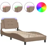 vidaXL Cadre de lit avec LED Cappuccino-Brun 100x200 cm similicuir