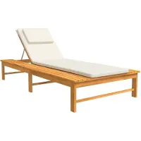 vidaXL Bain de soleil avec coussin blanc crème & housse en bois massif d'acacia