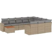 vidaXL Ensemble de salon de jardin 11 pièces avec coussins Beige Poly Rattan