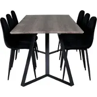 Ebuy24 MarinaGRBL ensemble table, table El boisReproduction gris et 6 Polar Diamond chaises Velours noir.