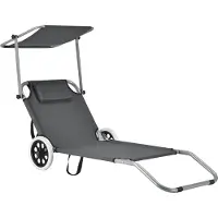 Casa.pro Chaise longue avec toit solaire et roulettes Chaise longue de jardin Chaise longue de plage Réglable Gris anthracite