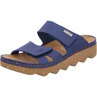 Rohde Femmes Pantolette en cuir à deux brides avec semelle compensée ondulée Foggia-D 6225, Taille:41 EU, Couleur:Bleu