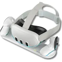 VORTEX VR Charging Dock pour Meta Quest 3 – Station de charge double avec LED – Charge casque & manettes simultanément – Incl. batteries & caches