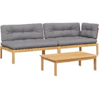 vidaXL Ensemble de 3 canapés de jardin en palettes avec coussins en acacia