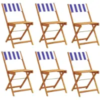 vidaXL Chaises de jardin 6 pcs. Pliable Bleu et Blanc Tissu et bois massif