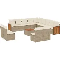 vidaXL Ensemble de salon de jardin 14 pièces avec coussins Beige Poly Rattan