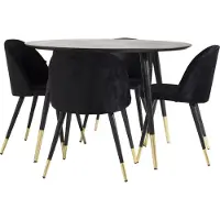 Ebuy24 DippØ115BLBR ensemble table, table noir et 4 Velvet chaises Velours noir, laitonReproduction.