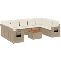 vidaXL Ensemble de salon de jardin 10 pièces avec coussins Beige Poly Rattan