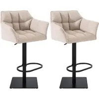 CLP Lot de 2 tabourets de bar Damaso, revêtement en tissu, pivotants et réglables en hauteur, charge maximale 240 kg, couleur ivoire, piètement noir