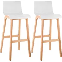 CLP - Ensemble de 2 tabourets de bar Hover, assises en plastique, structure à quatre pieds en bois de hêtre naturel, couleur blanche