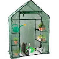 Kinzo Serre 143 x 73 x 195 cm Mini-serre avec 6 niveaux - Serre en film plastique Petite - Accessoires de serre pour enfants et jardin - Transparent et vert