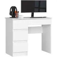 Akord Bureau blanc A-7 CLP PK avec 4 tiroirs pour bureau et maison 90 cm x 50 cm