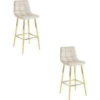 Leobert Tabouret De Bar - - Arceto - Velours Beige/Pieds Dorés - 43,5 X 49 X 102 Cm - Lot De 2