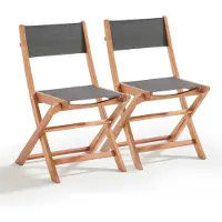 Oviala Lot de 2 chaises pliantes en bois d'eucalyptus et textilène noir - Sete