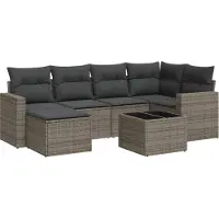 vidaXL Ensemble de salon de jardin 7 pièces avec coussins Gris Poly rotin