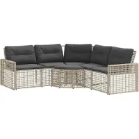 vidaXL Canapé de jardin en L avec coussins et repose-pieds gris clair Polyrattan