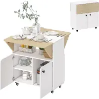 HOMCOM -Table pliante-Panneau de particules, acier-70L x 83B x 75H cm-Blanc+bois naturel
