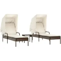 vidaXL Bains de soleil 2 pcs. avec toit et table brun Poly rotin