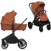 Lionelo Poussette combinée Mika Plus 2en1 jusqu'à 38 mois (22kg), capote XXL avec UPF50+, réglage de la poignée parentale en 3 positions - Brown Rust