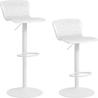 HOMCOM Lot de 2 tabourets de bar, chaises de bar réglable en hauteur avec assise pivotant en plastique, dossier incurvé et repose-pieds, chaise haute cuisine, salle à manger, comptoir, blanc