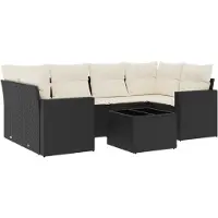 vidaXL Ensemble de salon de jardin 7 pièces avec coussins noir poly rotin