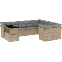 vidaXL Ensemble de salon de jardin 10 pièces avec coussins Beige Poly Rattan