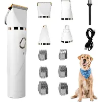 INF Tondeuse de toilettage pour animaux de compagnie D1 : Kit professionnel 4-en-1 Blanc
