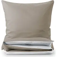 Blumtal Premium Literie d'été extra-douce réversible 155x200 cm & 2X taies d'oreiller 40x80 cm - Housse de couette microfibre, 3 pièces, blanc/taupe